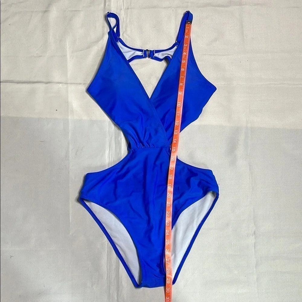 Vibrant Blue Deep V-neck One-Piece Swimsuit